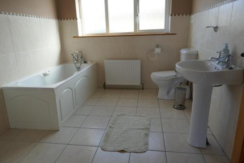 杜林Cois Farraige的带浴缸、盥洗盆和卫生间的浴室