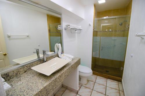 曼萨尼约马贝拉酒店的一间带水槽、卫生间和淋浴的浴室