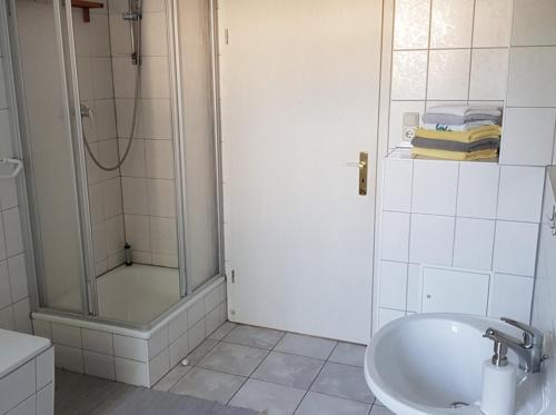 普劳恩Vorbeischauen in Plauen 2的带淋浴和盥洗盆的浴室