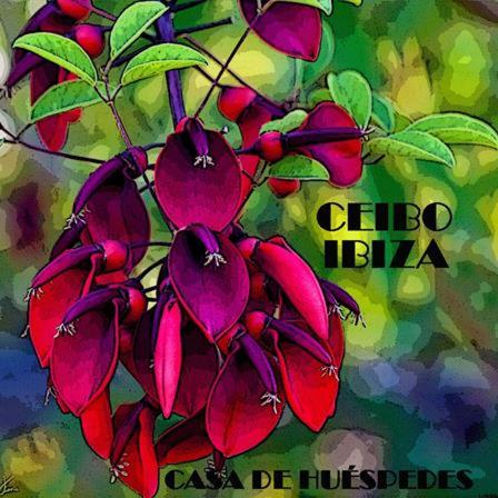 伊维萨镇Ceibo Ibiza - Guest House的树上一束红花的画