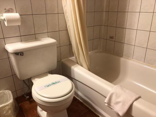落基山庄Alpine motel的一间带卫生间和浴缸的浴室