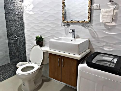 苏莎亚Charming 1b Apto Walk To The Beaches & Main Street的浴室配有白色卫生间和盥洗盆。