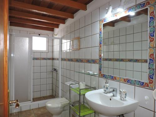 洛斯·亚诺斯·德·阿里丹Casas Las Papayeras, en Los Barros的一间带水槽、卫生间和镜子的浴室