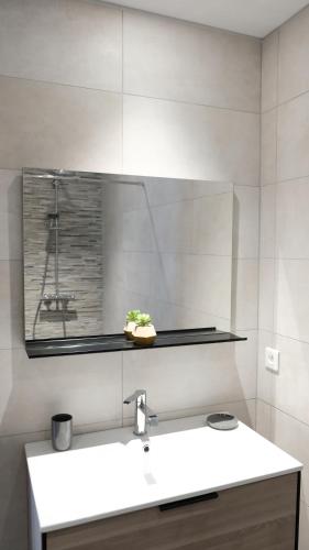 萨里索伦札拉Casa Peppina - Chez Tonio et Sylvie的白色的浴室设有水槽和镜子
