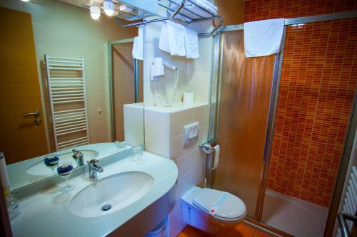 梅特利卡贝拉克拉伊纳酒店的一间带水槽、淋浴和卫生间的浴室