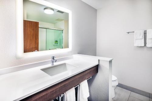 章克申Holiday Inn Express & Suites Junction, an IHG Hotel的一间带水槽和镜子的浴室