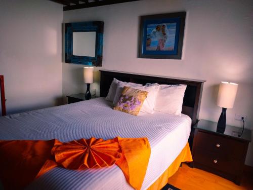 普埃布拉德尔匹普埃布拉酒店的一间卧室配有两张床和两盏灯。
