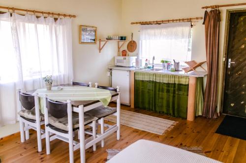 珀尔瓦罗斯玛磨坊度假屋的厨房配有桌子和台面