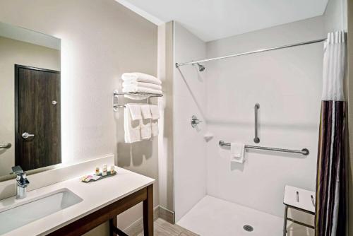 塔斯卡卢萨La Quinta by Wyndham Tuscaloosa McFarland的白色的浴室设有水槽和淋浴。