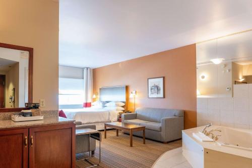 温尼伯温尼伯国际机场福朋喜来登酒店的一间酒店客房 - 带一张床和一间浴室