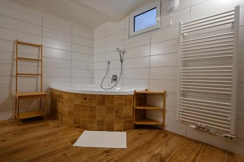 ZbytinyChalupa pod Libínem的一间带浴缸和淋浴的浴室