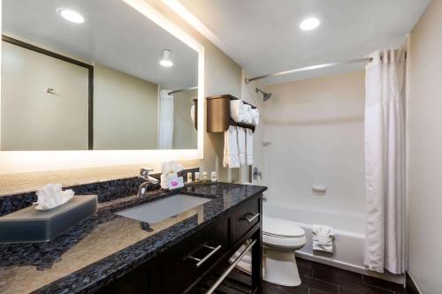 圣地亚哥圣地亚哥米逊湾拉昆塔套房酒店 的一间带水槽、卫生间和镜子的浴室