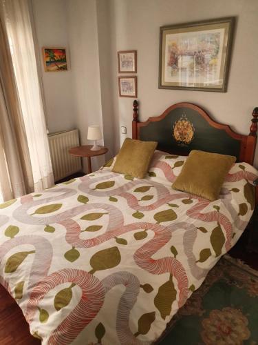 桑坦德Apartamento centro Santander的一间卧室配有一张带五颜六色棉被的床