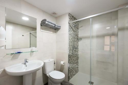 纳赫拉Apartamentos Turísticos San Lorenzo的浴室配有卫生间、盥洗盆和淋浴。