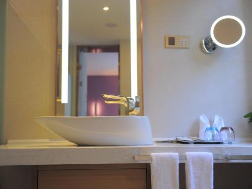 桂林麗枫酒店·桂林火车站店的一间带水槽和镜子的浴室