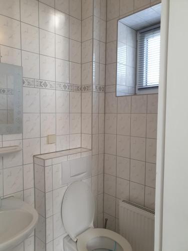 蒂索Haus Fernsicht的白色的浴室设有卫生间和水槽。