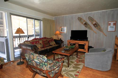马姆莫斯湖Sierra Park Villas #16的带沙发和电视的客厅