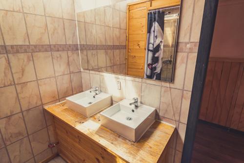 百内三塔戈茵之家旅舍的浴室设有2个水槽和镜子