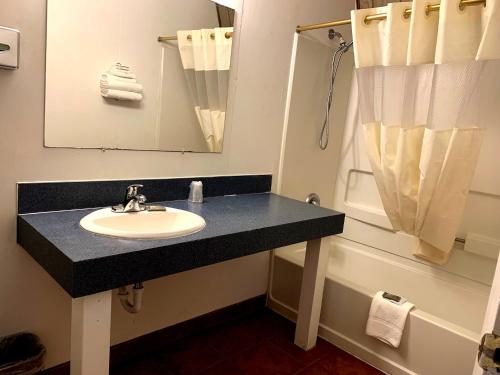 OaklandThe Ranch Motel的浴室配有盥洗盆、镜子和浴缸