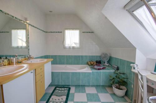 普雷斯科普A proximité du golfe du Morbihan的带浴缸和盥洗盆的浴室