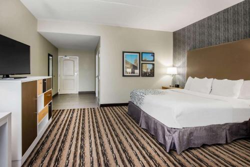 阿默斯特La Quinta by Wyndham Buffalo Amherst的一间酒店客房,配有一张大床和一台平面电视