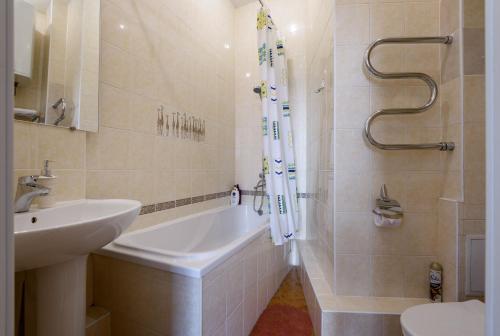 新西伯利亚金羊毛酒店的带浴缸、水槽和淋浴的浴室