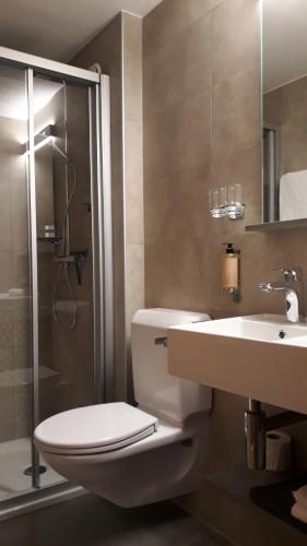 Fully福里酒店的浴室配有卫生间、盥洗盆和淋浴。