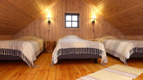 Vidriku AsundusToidupada puhkemaja的小木屋内带三张床的客房