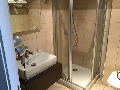 比达尔伊利萨尔迪亚餐厅酒店的带淋浴和盥洗盆的浴室