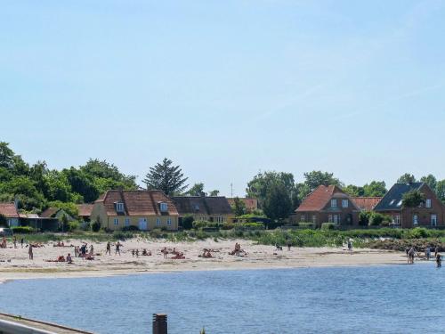 班霍尔姆4 person holiday home in Bandholm的一群人住在海滩上,有房子