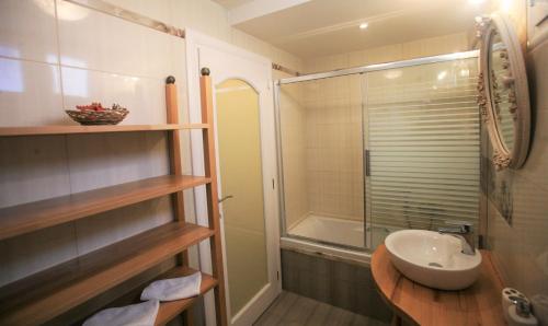 巴尔巴蒂Villa Artemis的一间带水槽和淋浴的小浴室