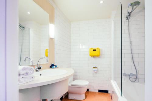 弗拉尔丁恩三角洲酒店的一间带水槽、卫生间和淋浴的浴室