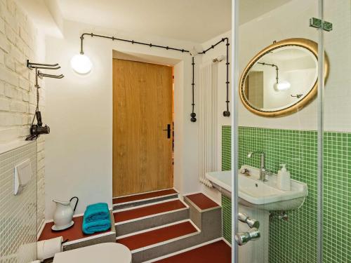 DargenHof Lewin的带淋浴、盥洗盆和镜子的浴室