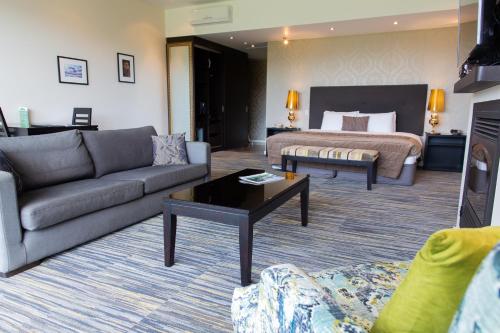 汉默温泉布雷马Spa度假村的客厅配有沙发和1张床