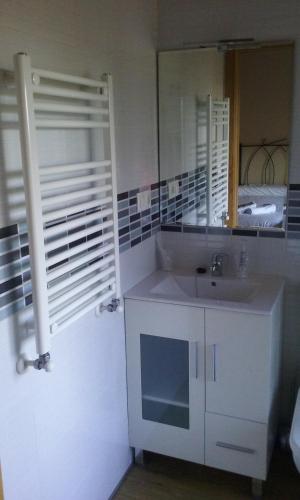 帕拉斯德丽Hosteria Calixtino的白色的浴室设有水槽和镜子