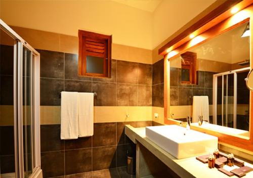帕西库达拉雅韦夫斯酒店的一间带水槽和镜子的浴室