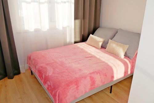 斯维诺乌伊希切Apartament 15的一张带粉色毯子和两个枕头的床