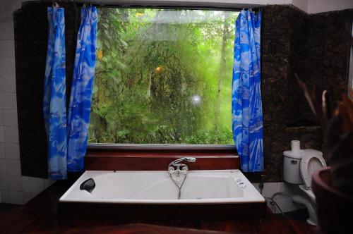 Kalawana博尔德花园旅馆的带浴缸的浴室和窗户