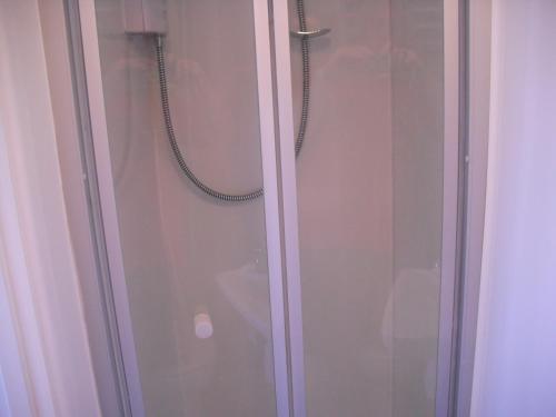 PrestonWhite Horse Studio的一个带软管玻璃门的淋浴