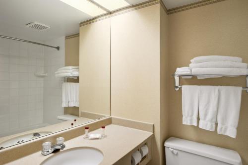 特伦顿华美达特伦顿酒店的一间带水槽和镜子的浴室