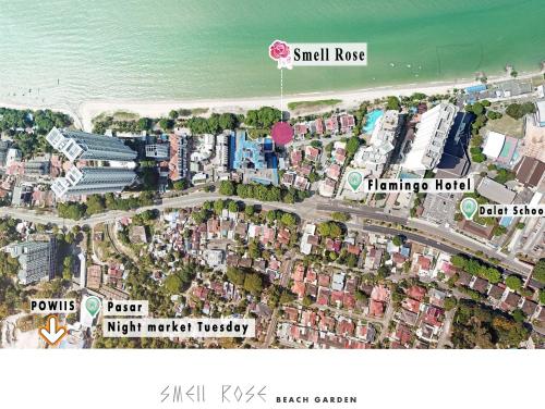 峇都丁宜Smell rose beach garden的城市地图,城市建筑和海洋