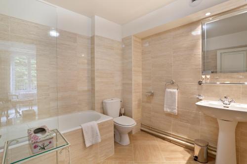 塞莱特洛泽尔城堡酒店的带浴缸、卫生间和盥洗盆的浴室