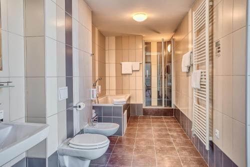 霍穆托夫阿雷娜旅馆的一间带卫生间和水槽的浴室