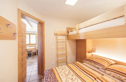 戈雷尼斯卡地区采尔克列Apartment Jezerca - Krvavec的一间带两张双层床的卧室和一间餐厅