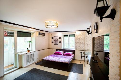 尼古拉耶夫Studio - Koshevogo Street的一间客房配有一张带粉红色枕头的床。