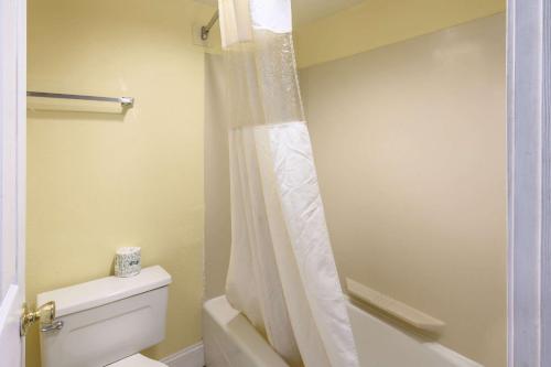 新奥尔良Quality Inn New Orleans I-10 East的一间带卫生间和淋浴帘的浴室