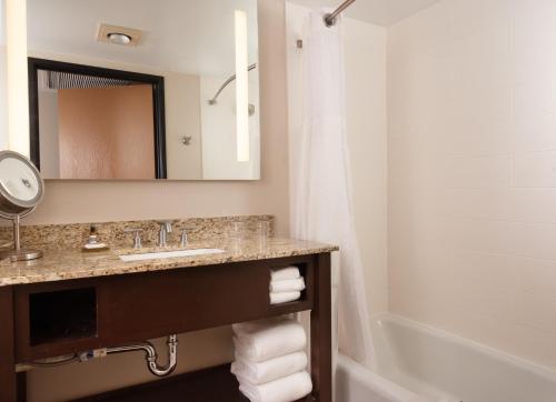 绿湾绿湾凯悦酒店的浴室配有盥洗盆、镜子和浴缸
