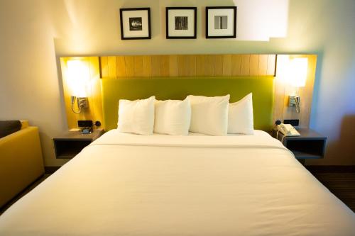 伯灵顿乡村套房 - 伯灵顿酒店的酒店客房配有一张带白色枕头的大床