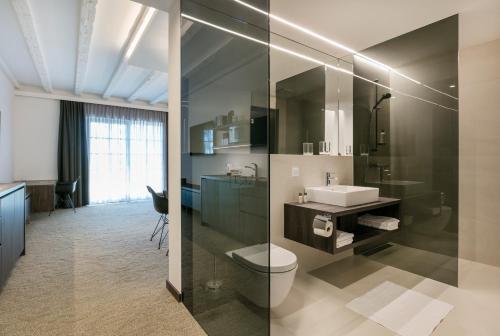 Hotel Spitzerberg by b-smart的一间带卫生间和水槽的浴室