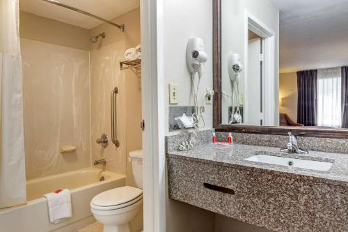 查尔斯顿Econo Lodge North的浴室配有盥洗盆、卫生间和浴缸。